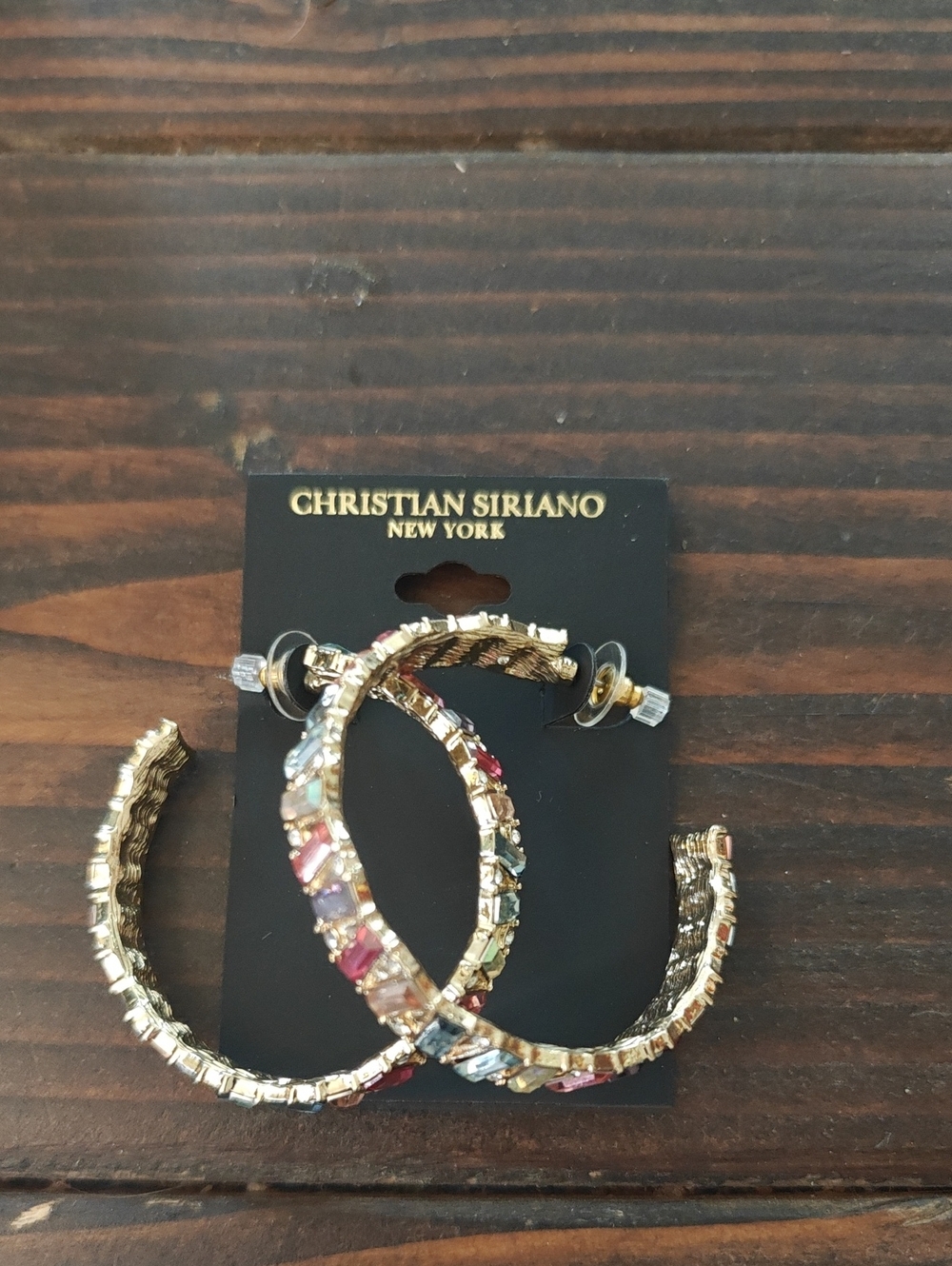 Christian Siriano Gold Hoop Earrings with Multicolored Stones AA22 6777